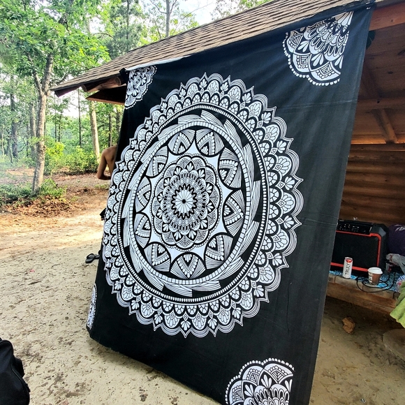 Black and White Mandala Bold Huge Tapestry - Picture 3 of 5